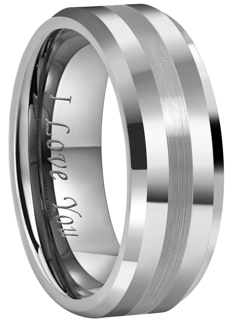 CROWNAL 6mm 8mm 10mm Tungsten Carbide Wedding Band Ring Engraved I Love You Men Women Brushed Strip Beveled Edge (10mm,17) - Image 1
